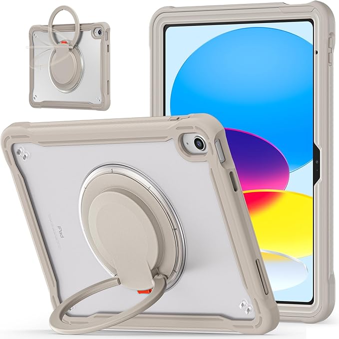 Batianda Ultimate Protective Case for New iPad 11th Generation 11 inch 2025 A16 Chip Sturdy Rugged Shockproof Silicone Tablet Cover with 360° Rotatable Ring Kickstand &amp Pencil Holder Khaki