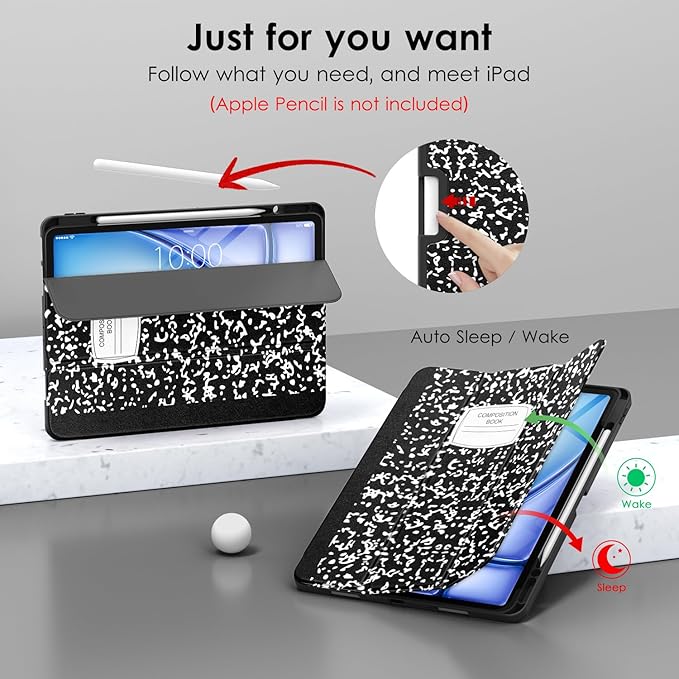 DTTO for iPad Air 13 Inch Case M4/M3/M2 2026/2025/2024 iPad Pro 12.9 Inch Case (6th/5th/4th/3rd Gen) Smart Slim Trifold Stand Soft Cover with Pencil Holder Book