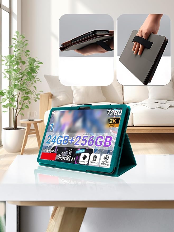 for TABWEE T60 Pro/VekfulPC T60 Pro 13.4 Inch Android Tablet CaseBOVUGAC Folding Stand Protective Cover with Pencil Holder and Wrist StrapFull Protection Premium PUScratch Resistant(Green)