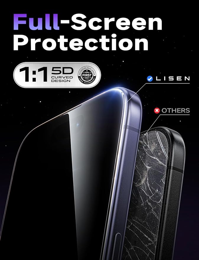 LISEN 2 Pack [Top 9H+ Hardness] Glass for iPhone 17 Pro Max/iPhone 16 Pro Max Screen Protector Military Grade Shatterproof 8K HD Auto Dust-Elimination Bubble Free Tempered Glass with Ultra Fit Tray