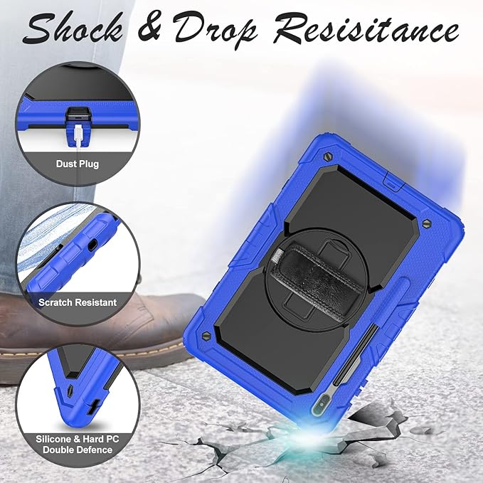 Case for Samsung Galaxy Tab S8 Plus 2022/S7 FE/S7 Plus 5G 12.4-inch Tablet Case Protective [with Screen Protector] Rotatable Kickstand S Pen Holder Hand/Shoulder Strap (Blue)
