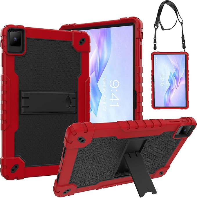 for TCL TAB 10 NXTPAPER 5G 10.4 Inch Tablet case Hybrid Shockproof Silicone Gel Protective Cover with Kickstand for TCL TAB 10 NXTPAPER 5G 10.4 Inch 2025 (9199S) (Red/Black)