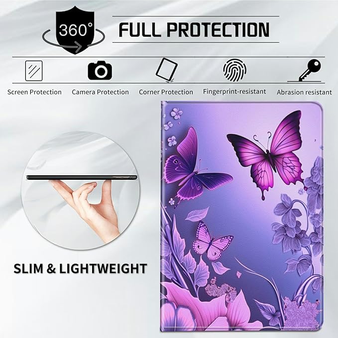 Case for All-New Kindle Paperwhite 12th Generation 7 inch 2024 &amp Kindle Colorsoft Signature Edition 2024 Lightweight Protective Smart Stand Cover with Auto Wake Sleep - Pink Flowers Purple Butterf