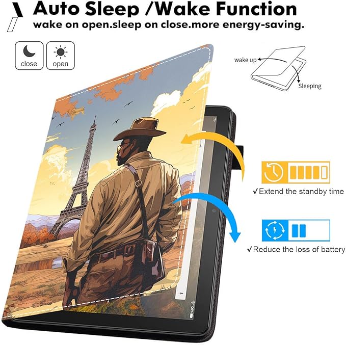 Case for All-New Amazon Kindle Fire HD 10 &amp 10 Plus Tablet (13th/11th Generation 2023/2021 Release) 10.1 - Premium PU Leather Stand Cover with Smart Auto Wake Explorer and Eiffel Tower