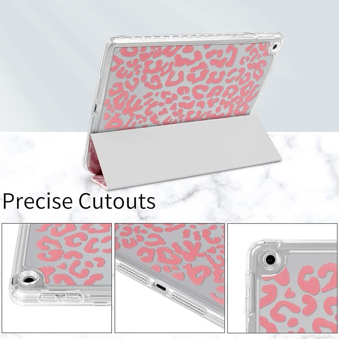 Fycyko Trifold Stand Case for iPad 10.2 InchiPad 9th/8th/7th Generation 2021/2020/2019 Aesthetic Trendy Light Pink Leopard Design with Pencil Holder Shockproof Protective CoverLight Pink