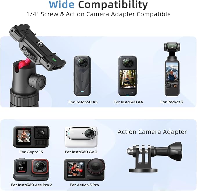 KINGJOY 66 Phone Tripod &amp Camera Selfie Stick Lightweight Travel Stand with Lockable Base 360° Ball Head Cold Shoe and Wireless Remote Expandable to 66.2 for Vlogging &amp Photography