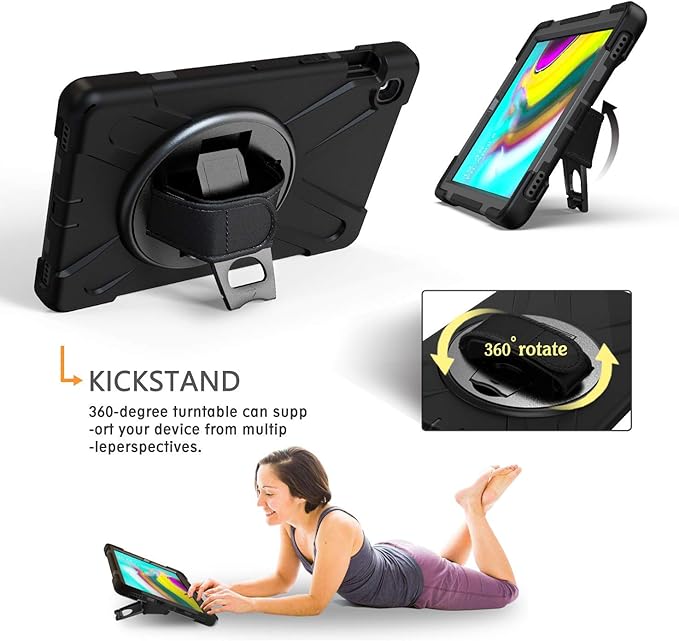 DreamerX for Samsung Galaxy Tab S5e Case 10.5 inch 2019 SM-T720/T725/T727 Shockproof Kids Drop Protective Cover w/ 360 Rotating Hand Strap Multi Stand Angles Carrying Shoulder Strap Pen Holder Black