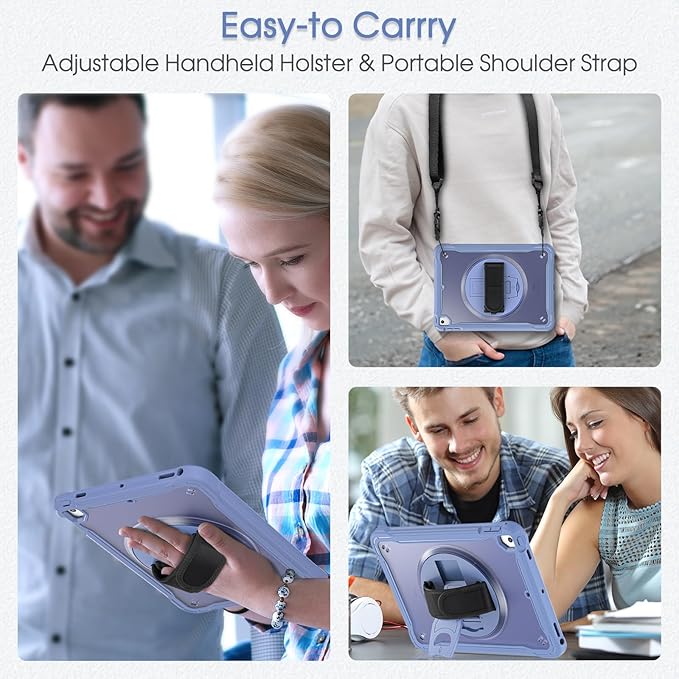 BRAECNstock Case for iPad 6th/5th Generation 9.7 inch 2018/2017ipad Air 2nd Gen &amp Pro 9.7 inch Cover for Kids with Pencil HolderScreen Protector360°Rotating Hand Strap&ampKickstand-Lavender Gr