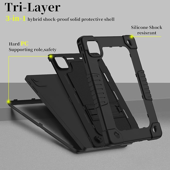 for Callsky-Tab Cpad 10 / Callsky-Tab Ctab 10 10.1 inch Tablet Case Kids Shockproof Cover with Kickstand Shoulder Strap and 2 Pcs Tempered Glass Screen Protector (Black+2Pcs)