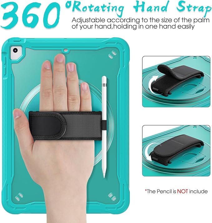 BRAECNstock Case for iPad 6th/5th Generation 9.7 inch 2018/2017ipad Air 2nd Generation &amp Pro 9.7 inch Cover for Kids with Pencil HolderScreen Protector360°Rotating Hand Strap&ampKickstand-Ligh