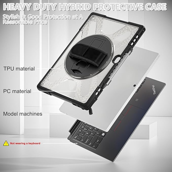 ZenRich Rugged Case for Lenovo ThinkPad X12 Gen 2 12” 2024 –Heavy Duty Shockproof Protective Cover with 360° Rotating KickstandHand &amp Shoulder StrapBusiness FriendlyType Cover Keyboard Compatib