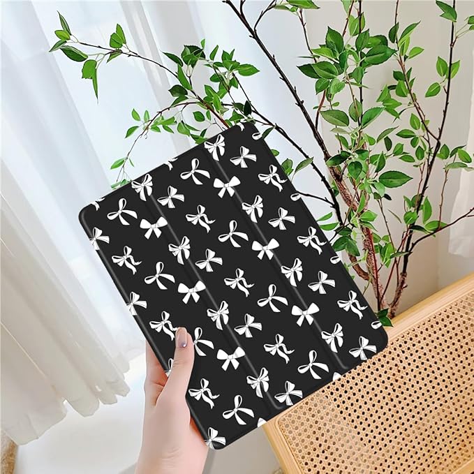 Idocolors Cute Bowknot Pad Case for 10.2 Inch iPad 9th/7th/8th Generation Clear TPU Smart Stand Back Cover with Pencil Holder Auto Wake/Sleep Foldable Shockproof Protective iPad 2021/2020/2019 Case