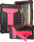 Dteck Case for Fire HD 10/HD 10 Plus Tablet (2021 Release 11th Generation) - Kids Friendly Shockproof EVA Case Convertible Stand Full Body Rugged Protective Cover Black+Rose