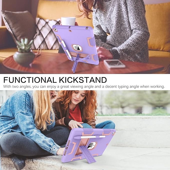 BENTOBEN iPad Case - 3 in 1 Heavy Duty Rugged Shockproof Protective Cover with Stand &amp Pen Holder Purple