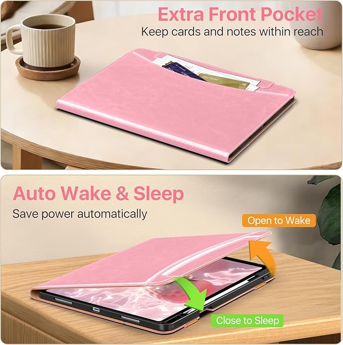MoKo Case for iPad Air 13-inch (M4) 2026 / (M3) 2025 / (M2) 2024 with Pencil Holder &amp Hand Strap &amp Pocket Premium Leather Folio Stand Cover Multiple Viewing Angles Cinnamon Pink