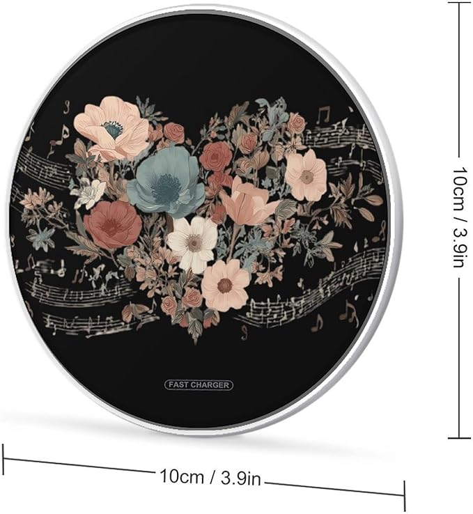 Musical Notes Florals Fast Portable Charger 10W Funny Graphic Phone Charging Pad with USB Cable