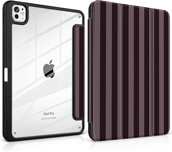 DONGKE for iPad Pro 11-Inch Case (M5 2025 / M4 2024) 6th/5th Generation [Auto Sleep/Wake &amp Pencil Pro Holder] Clear Acrylic Back Smart Trifold Stand Cover Brown Stripes
