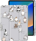 Cute Kawaii Cat for iPad Air 13 Inch Case 2024 with Pencil Holder Foldable Grey Leather Cover Case Support Auto Sleep Wake