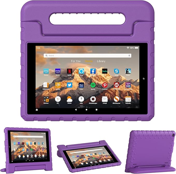 for Amazon Fire hd 10 Tablet case Kids 5th/7th/9th Generation 2015/2017/2019 Released Shockproof Lightweight Protective Cover with Portable Handle Stand for Boys Girls Purple