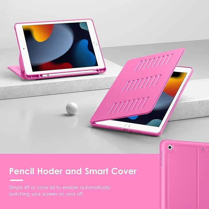 VIKESI Case for iPad 9th / 8th / 7th Generation 10.2 inch (2021/2020/2019 Released)Multiple Angles Magnetic Stand CoverShockproof BackPencil Holderand Auto Sleep/WakeRose