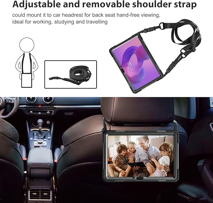 ProCase Protective Case for Lenovo Idea Tab 11 2025 / Tab M11 2024 / Lenovo Tab K11 LTE 2024 Rugged Heavy Duty Shockproof Rotating Kids Cover with 360° Rotate Kickstand &amp Shoulder Strap -Black
