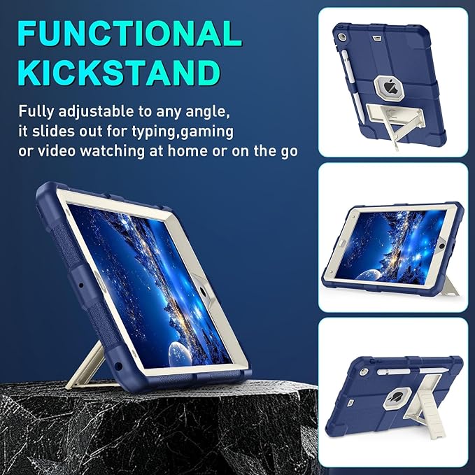 Case for iPad 9th/8th/7th Generation 2021/2020/2019(10.2 inch) Heavy Duty Shockproof Rugged Protective 10.2 Cover with Built-in Stand for iPad 9 8 7 Gen(White+Mist Blue)