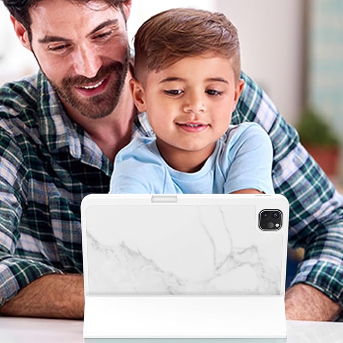 ZryXal New iPad Pro 13 Inch Case (M5) 2025 / (M4) 2024 with Pencil Holder Smart iPad Case [Support Pencil Pro and Pencil (USB-C)] Support Touch ID and Auto Wake/Sleep (Marble White)