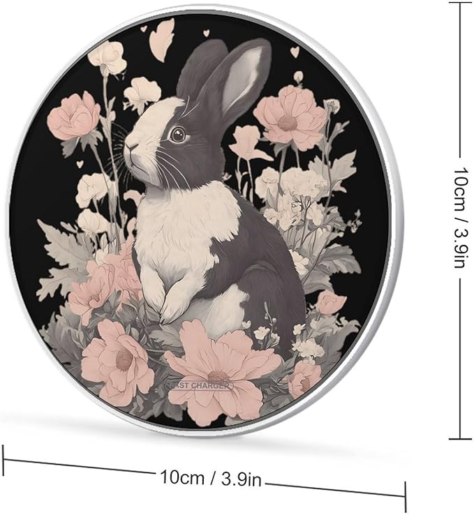 Rabbits and Hibiscus Flowers Phone Charger Magnetic Charging Pad Anti-Slip with USB Cable
