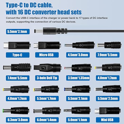 Black-65W with 16 Adapter DC Cable