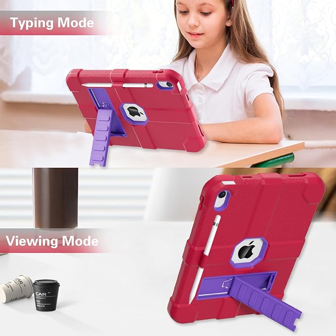 Case for iPad (A16) 11th Generation 11 Inch 2025 / iPad 10th Generation 10.9 Inch 2022 Rugged Heavy Duty Protective Cover [Built-in Pencil Holder ] for iPad 11/10 Gen (Rosered/Purple)