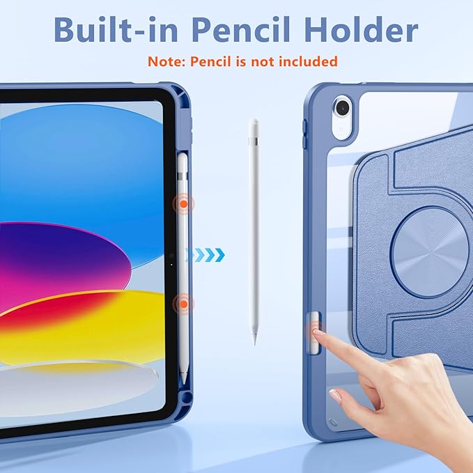 Wenlaty for iPad (A16) 11th Generation Case 11 Inch 2025 for iPad 10th Generation Case 10.9 Inch 2022 with Pencil Holder 360° Rotating Protective Stand Cover Detachable Magnetic Back Bluemist