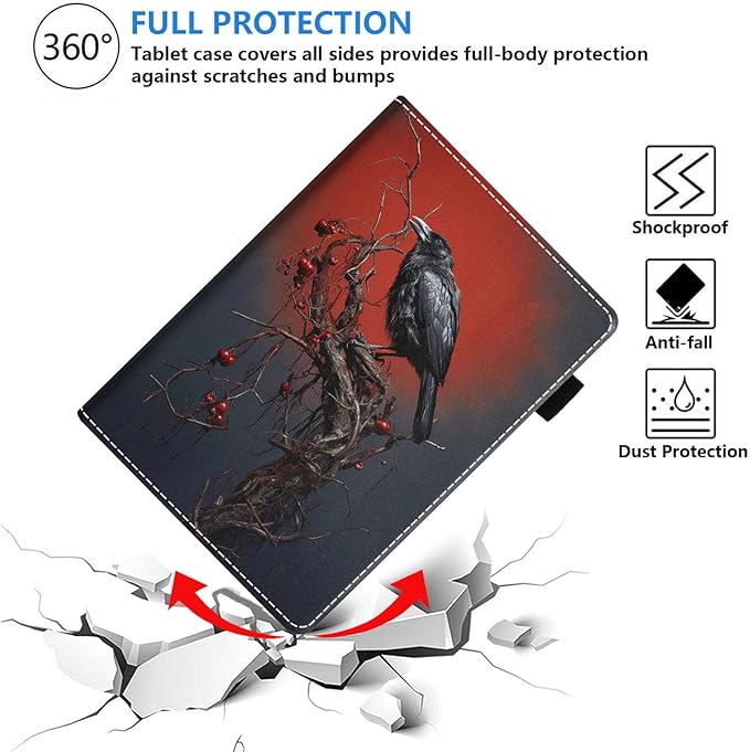 Case for All-New Amazon Kindle Fire HD 10 &amp 10 Plus Tablet (13th/11th Generation 2023/2021 Release) 10.1 - Premium PU Leather Stand Cover with Smart Auto Wake Crow