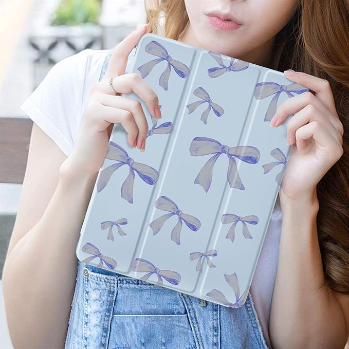 JOYLAND Blue Bow Pad Case for iPad 5th/6th Generation with Pencil Holder - Auto Wake/Sleep Anti-Scratch Shockproof Premium Folio Stand Case for iPad 9.7 inch