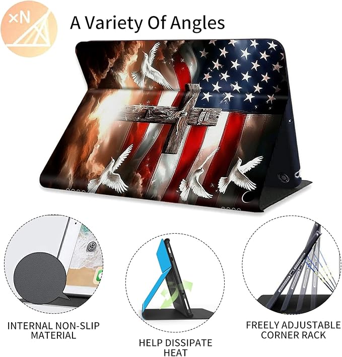 FUYOCWE for Fire HD 10 Tablet Case (13th Generation2023 Release10.1) PU Leather Multi-Angle Folding Stand Smart Flip Cover for Amazon Kindle Fire HD 10 13th Gen-American Flag with Cross Dove