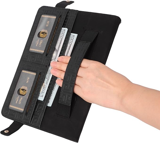 Handbag Case for Samsung Galaxy Tab S10 FE+/Plus 13.1-inch Techcircle Elegant Crossbody Folio Stand Wallet Case with Pencil Holder Card Slots Hand Strap Shoulder Strap Black