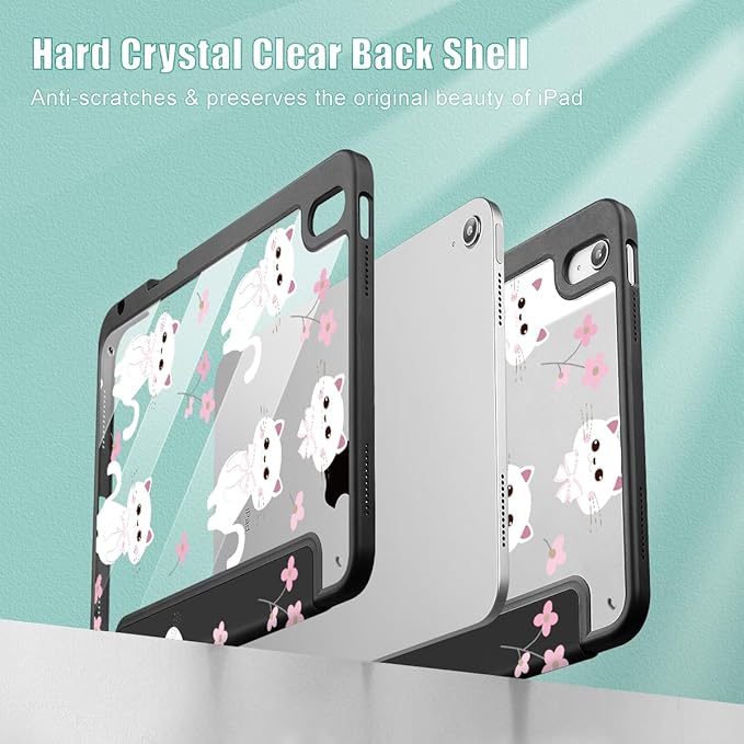 Tuiklol Case for iPad 11 inch (A16 Chip) 2025 Gen 11th / iPad 10.9 inch 2022 10th Gen Buit in Pencil Holder with Shockproof Cover Clear Transparent Back Shell Auto Wake/SleepCat-Black
