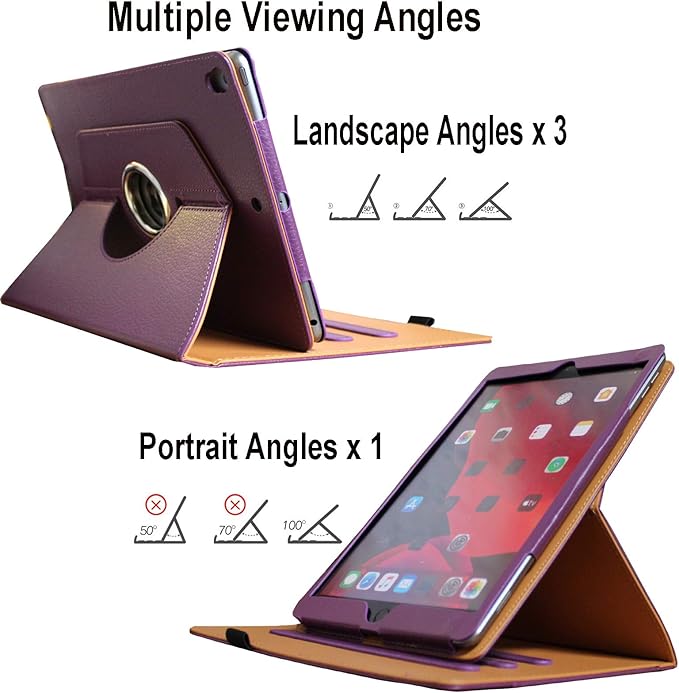 Case for iPad 9th 8th 7th Generation 360 Rotating Smart Cover Folio Stand with Pocket Auto Wake Up/Sleep for 2021 2020 2019 iPad 10.2 A2197 A2198 A2199 A2200 A2602 A2603 (Purple)