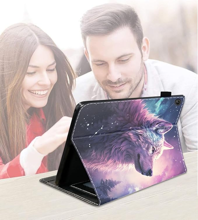 Case for Amazon Kindle Fire 7 Tablet (7 9th/7th Generation 2019/2017 Release) Slim PU Leather Cover with Card Slot &amp Auto Wake/Sleep Wolf
