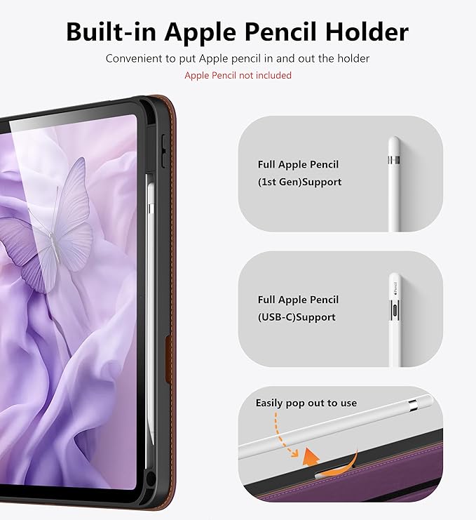 DTTO for iPad A16 Case iPad 11th / 10th Generation Case (2025/2022) 360 Degree Rotating Premium Leather Folio Stand Cover with Pencil Holder Purple