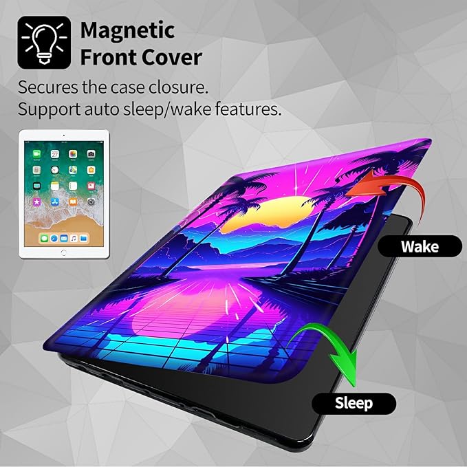 Case for Samsung Galaxy Tab S8 Plus 2022/S7 FE 2021/S7 Plus 2020 12.4 Inch Tropical Landscape Trees Theme 360 Degree Rotating Stand Smart Protective Cover for Samsung S7 FE Tablet