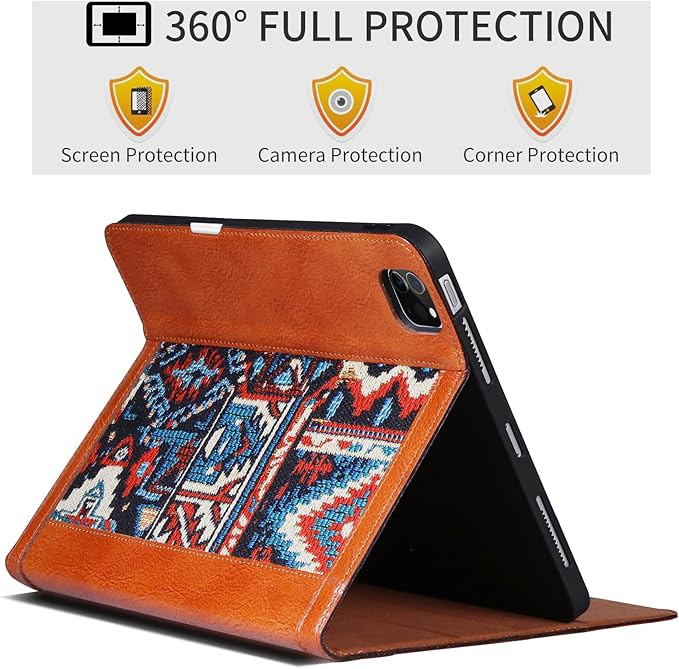 Case for iPad Pro 13 Inch M5 2025/M4 2024 with Stylus HolderProtective Shockproof Premium Leather Smart Folio Cover with Adjustable Stand Auto Sleep/WakeAnti-slip Anti Fingerprint/SlipBrown