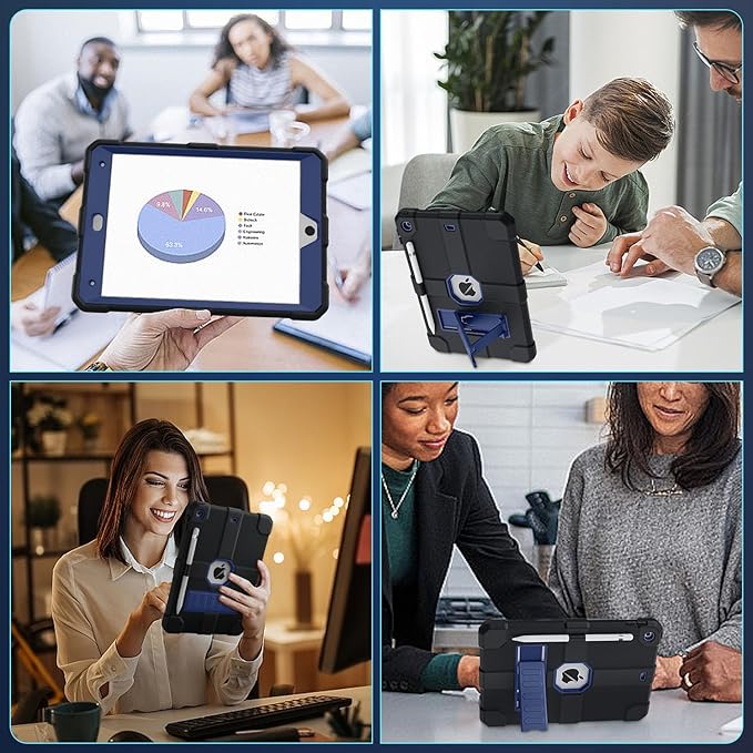 Case for iPad 9th/8th/7th Generation 2021/2020/2019(10.2 inch) Heavy Duty Shockproof Rugged Protective 10.2 Cover with Built-in Stand for iPad 9 8 7 Gen(Navy Blue+Black)