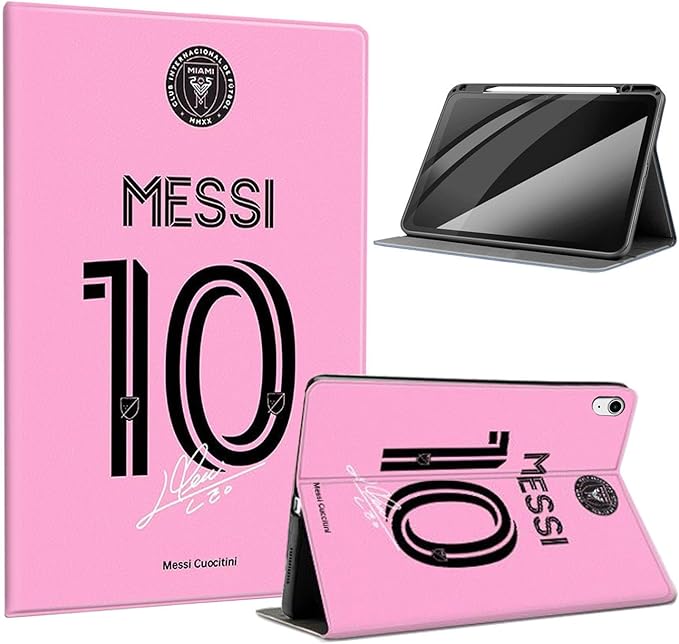 ZERMU Case for iPad (A16) 11th/10th Generation 11''/10.9''(2025/2022) Mess%i #10 Miam-i Soccer Shockproof Magnetic Cover [Auto Sleep/Wake] with Pencil Holder Multi-Angle Stand Touch ID Support