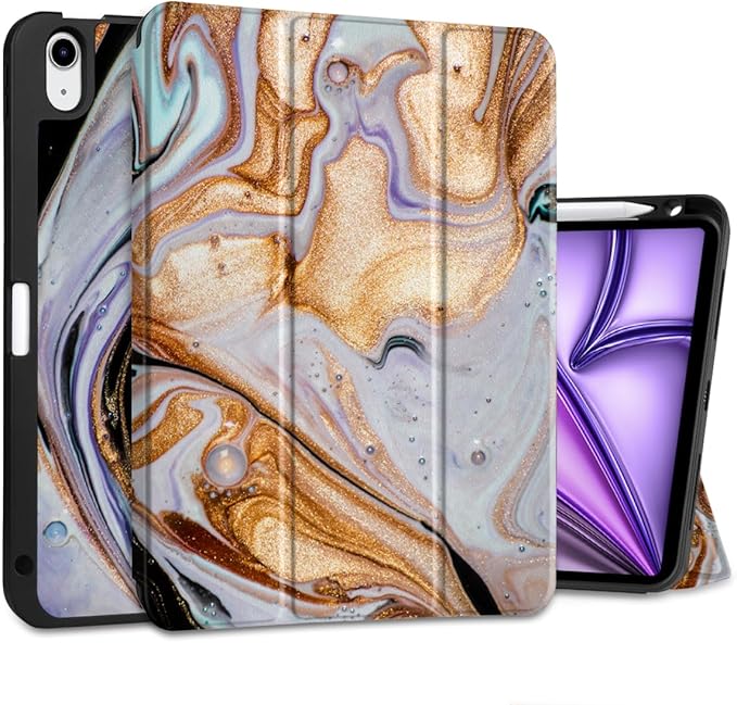DONGKE for iPad Air 11 Inch Case M4 2026 / M3 2025 / M2 2024 &amp iPad Air 5th 2022 / 4th Gen 2020 10.9 Inch Ultra Thin Soft TPU Back Cover with Pencil Holder Support Auto Wake/Sleep Black Marble