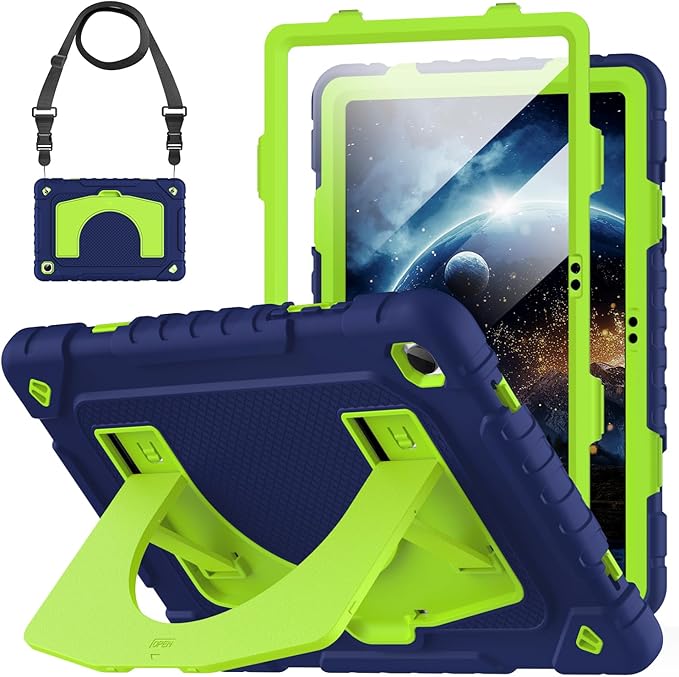 OKP Case for Samsung Galaxy Tab A9+ Plus 11 Inch 2023/ A11 Plus 2025 Shockproof Rugged 11 Galaxy A9+/ A11+ Tablet Cover with Built-in Screen Protector Shoulder Strap Kickstand Navy Blue+Green