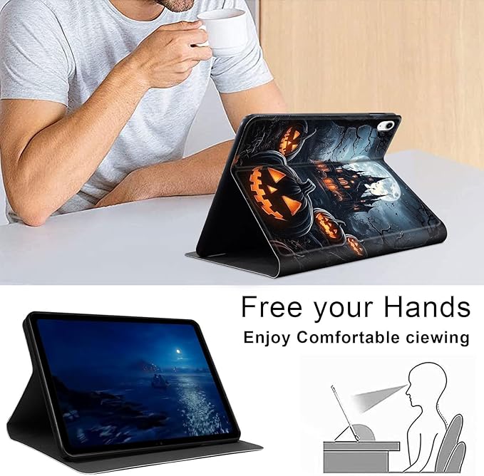 Case for iPad (A16) 11th Generation 11 Inch 2025/iPad 10th Generation 10.9 Inch 2022 Slim PU Leather Stand Cover with Auto Wake/Sleep Multi-Angle Viewing &amp Shockproof Halloween Pumpkins
