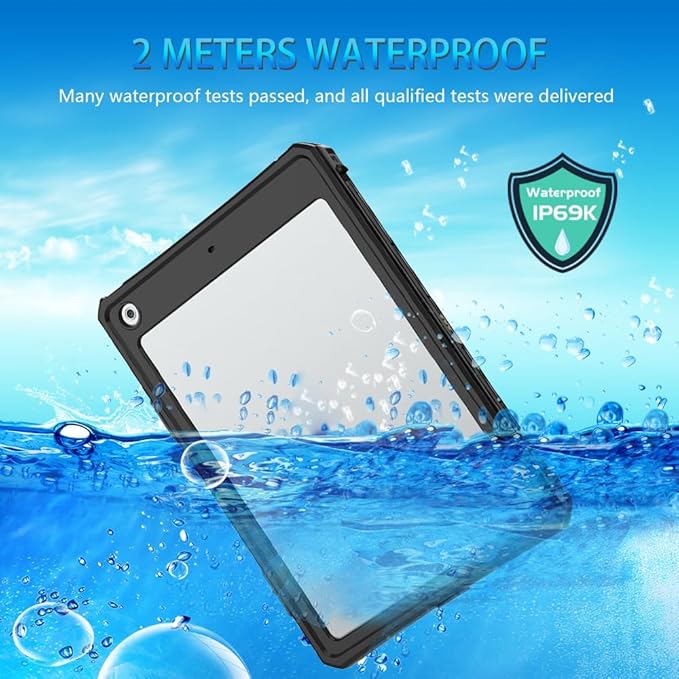 Compatible with iPad 9th/8th/7th Generation 10.2'' IP68 Waterproof Case A2602 A2603 A2604 w/Pencil Holder Kickstand Lanyard Shock-ProofFull-Sealing Cover Compatible with Magic Keyboard