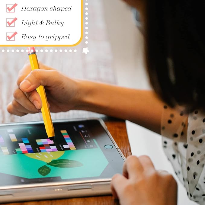 Konohan 12 Pcs Stylus Pens for Touch Screens Hexagon Pencil Shaped Crayon Stylus Pen Compatible with iPhone Android Edition Tablet Universal Devices Yellow
