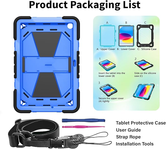 JKSML Case for Samsung Galaxy Tab A9+ / A9 Plus 11 inch 2023 Military Grade Drop Protection Cover with Built-in Kickstand &amp Shoulder Strap for Tab A9+ Tablet (SM-X210/X216/X218) Black + Blue