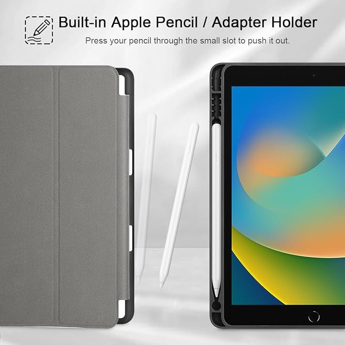 Tuiklol Case for iPad 10.2 Inch 2021 2020 2018 Release 9th / 8th / 7th Generation Built-in Pencil Holder TPU Protective Stand Back Cover Trifold Stand-Auto Wake/Sleep Lovely Elephant